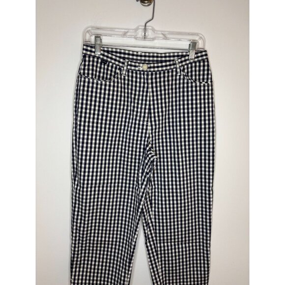 LAUREN RALPH LAUREN Cropped Pant Womens 8P Navy White Check Stretch - Picture 5 of 8